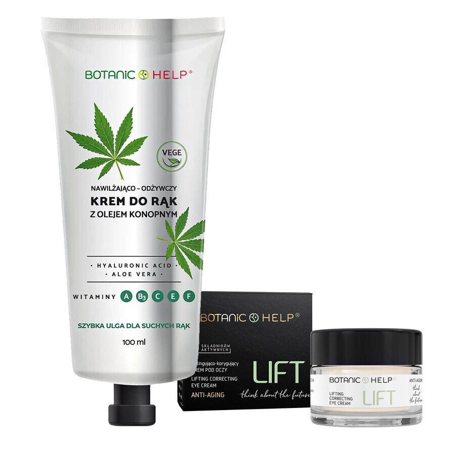 Botanic Help Lift Set, crème liftante et correctrice pour les yeux, 15 ml + crème hydratante et nourrissante pour les mains à l'huile de chanvre, 100 ml