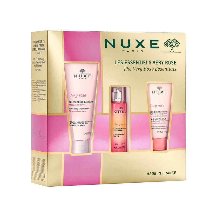 Nuxe Very Rose set, hand and nail cream 50 ml + shower gel 100 ml + rose eau de parfum 30 ml