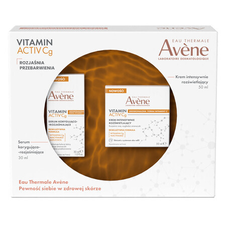 Avene Vitamine Cg Innovatieve verjongende verzorging om hyperpigmentatie te verhelderen, corrigerend en verhelderend serum, 30 ml + intensief verhelderende crème, 50 ml