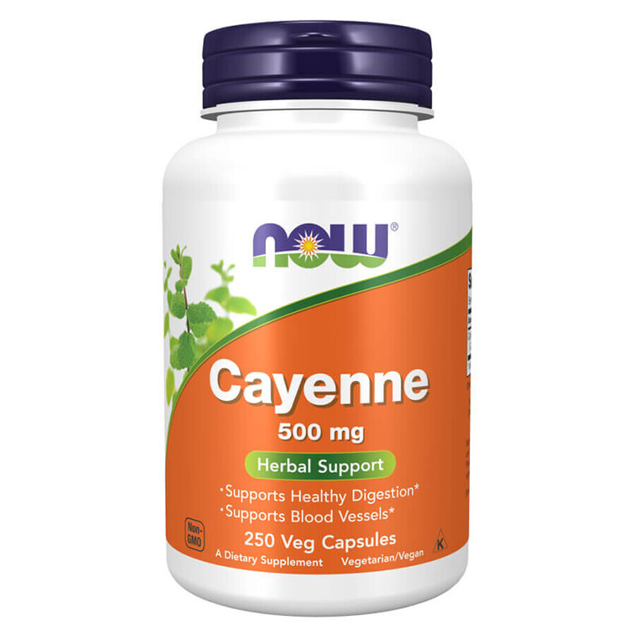 Now Foods Cayenne 500 mg, poivre de Cayenne, 250 gélules végétaliennes