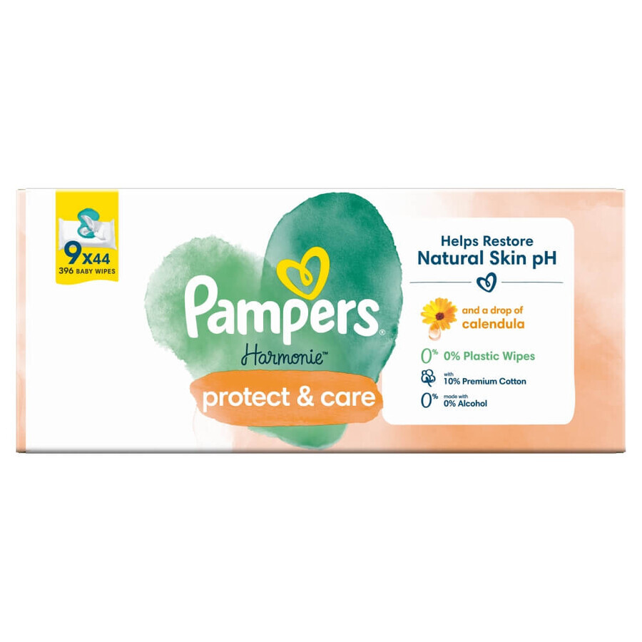 Pampers Harmonie Protect & Care, vochtige doekjes, 9 x 44 stuks