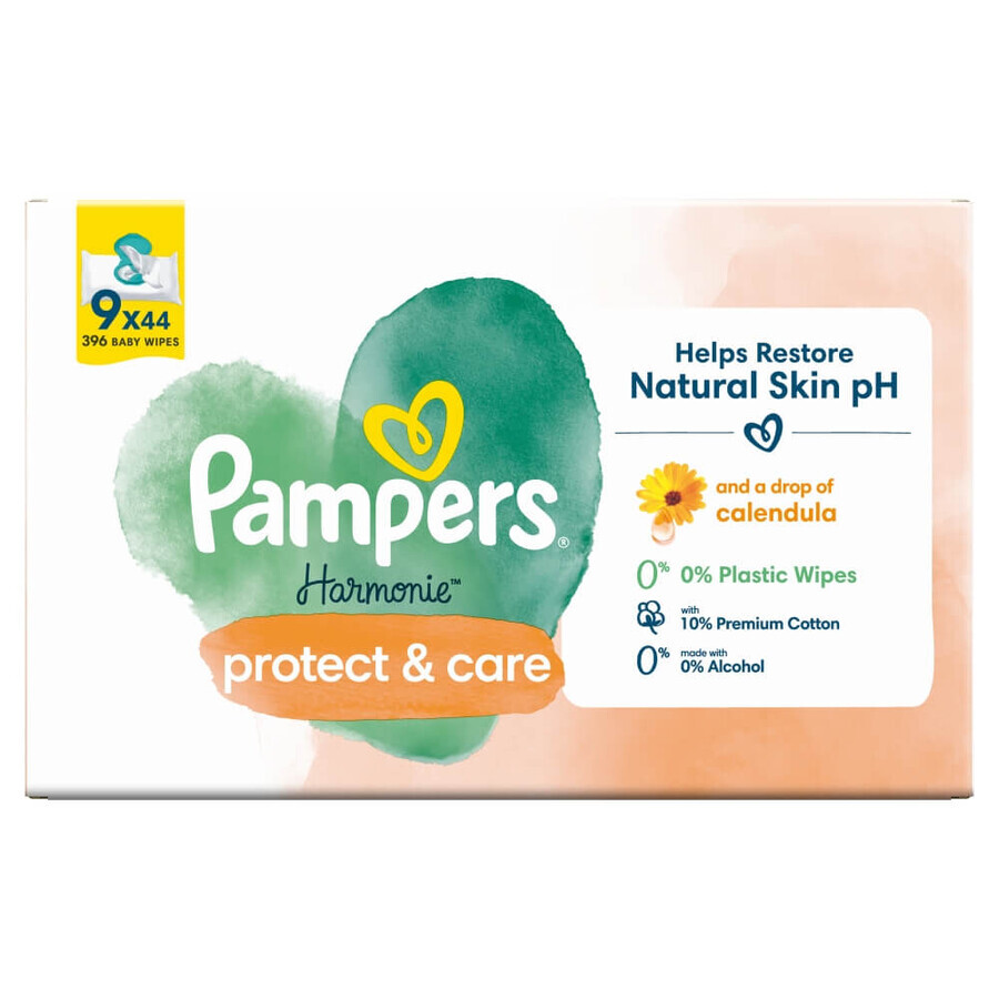 Pampers Harmonie Protect & Care, vochtige doekjes, 9 x 44 stuks