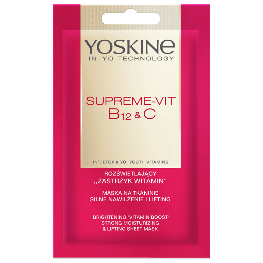 Yoskine Supreme-Vit B12 + C, maschera in tessuto, potente idratante e liftante, 1 pz.