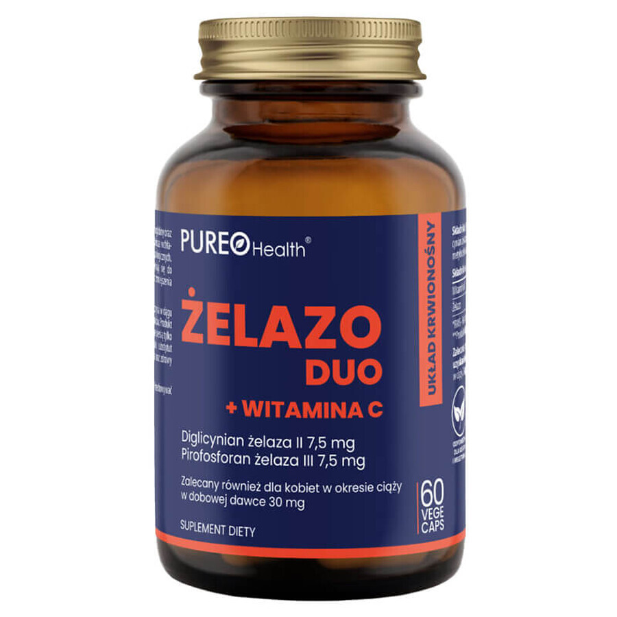 Pureo Health Duo fer + vitamine C, 60 gélules