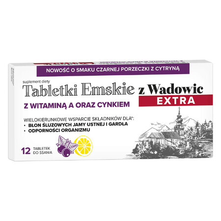 Emskie z Wadowic Extra comprimés avec vitamine A et zinc, à partir de 6 ans, arôme de cassis et de citron, 12 comprimés