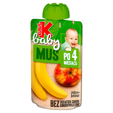 Kubuś Baby Mousse en tube, pomme, banane, après 4 mois, 100 g