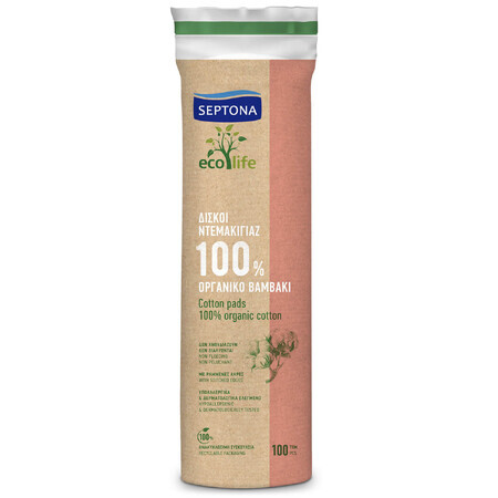 Septona Ecolife, tampons cosmétiques ronds, 100% coton, 100 pièces