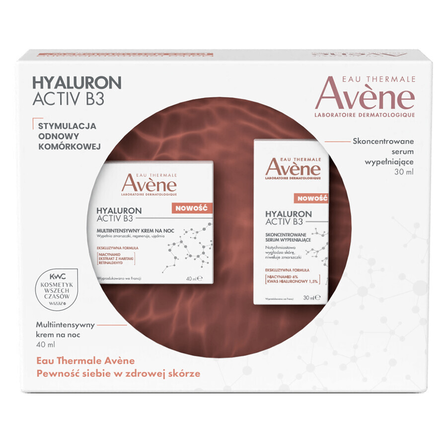 Avène Hyaluron Activ B3 Soin de Nuit Concentré, crème de nuit multi-intensive 40 ml + sérum reconstituant concentré 30 ml