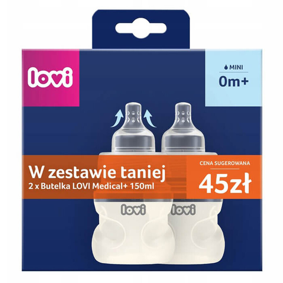 Lovi Medical+ set, biberon anti-colique avec tétine dynamique, mini, dès la naissance, 2 x 150 ml