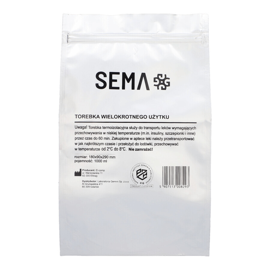 SEMA Protect, sac isotherme pour le stockage de médicaments, 180 mm x 90 mm x 290 mm, 1 pc