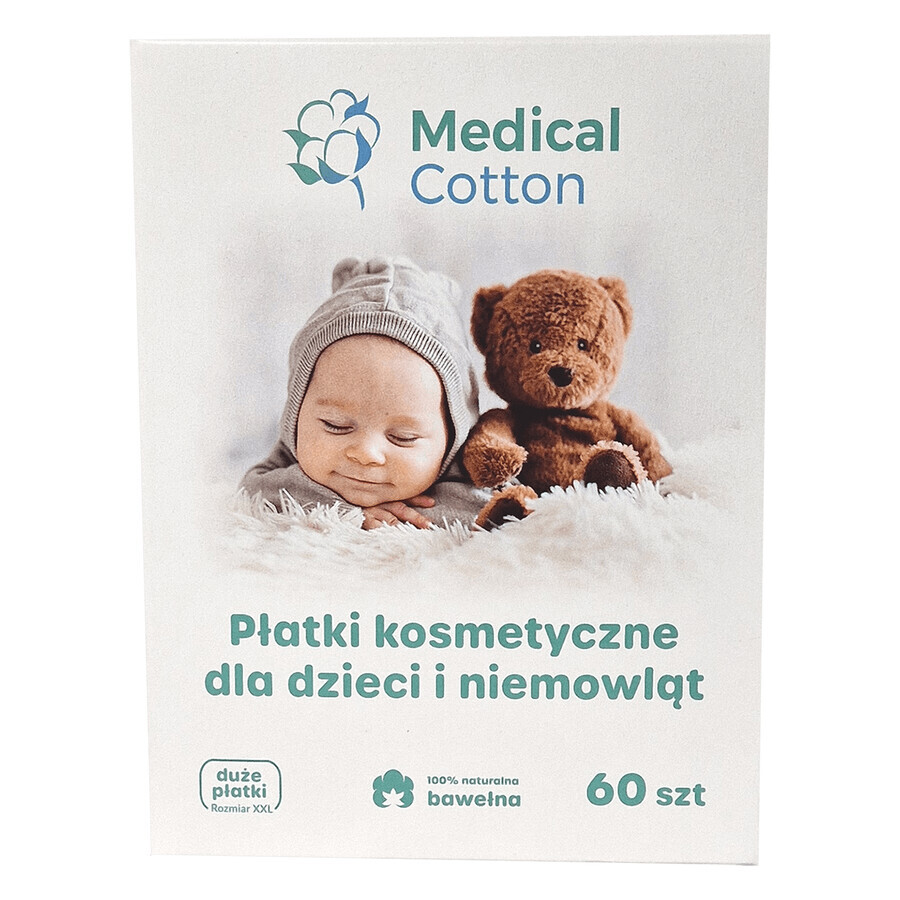 Coton médical, coussinets cosmétiques pour bébés et enfants, grand, 100% coton, dès la naissance, 60 pièces