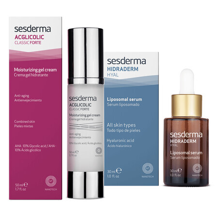 Sesderma set, Hidraderm Hyal, liposomal face serum, 30 ml + Acglicolic Classic Forte, moisturizing face gel-cream, 50 ml for 1 penny