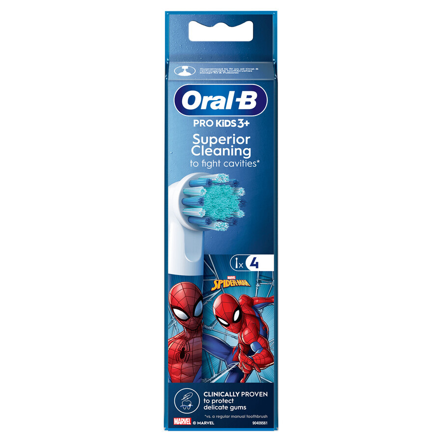 Oral-B Pro Kids, puntas cepillo eléctrico, Spiderman, más de 3 años, ultrasuave, 4 piezas