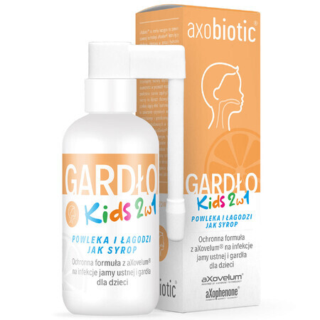 Axobiotic Throat Kids 2in1, spray pour la gorge pour les enfants à partir de 1 an, saveur orange, 30 ml