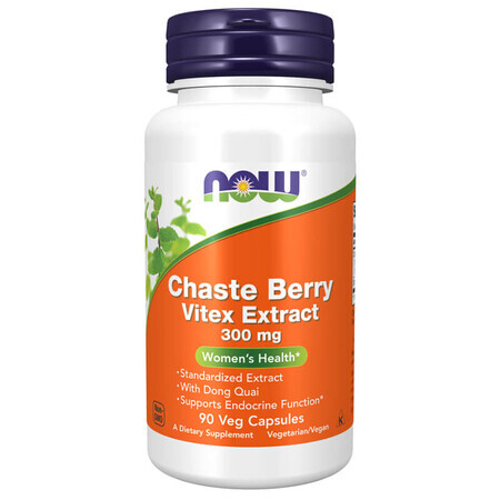 Now Foods Extracto de baya casta Vitex 300 mg, baya inmaculada, 90 cápsulas veganas