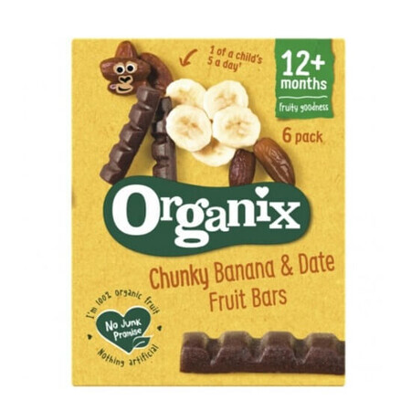 Barres Goodies aux dattes et bananes bio, +12 mois, 6x 17g, Organix