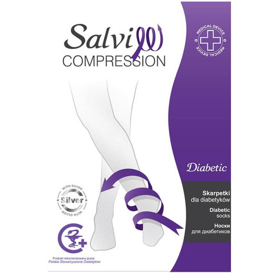 Salvi Compression Diabetic, chaussettes pour diabétiques, argent, taille XL, noir