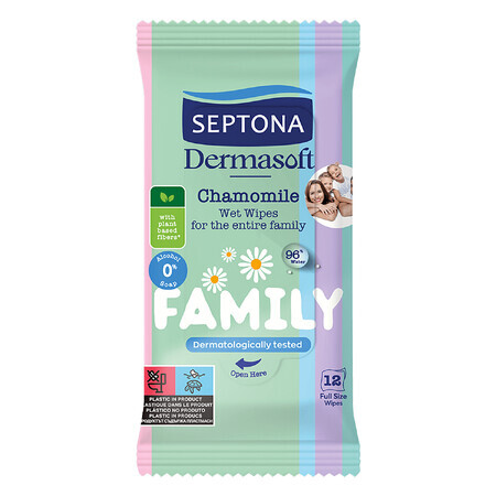 Septona Dermasoft, lingettes humides, camomille, 12 pièces