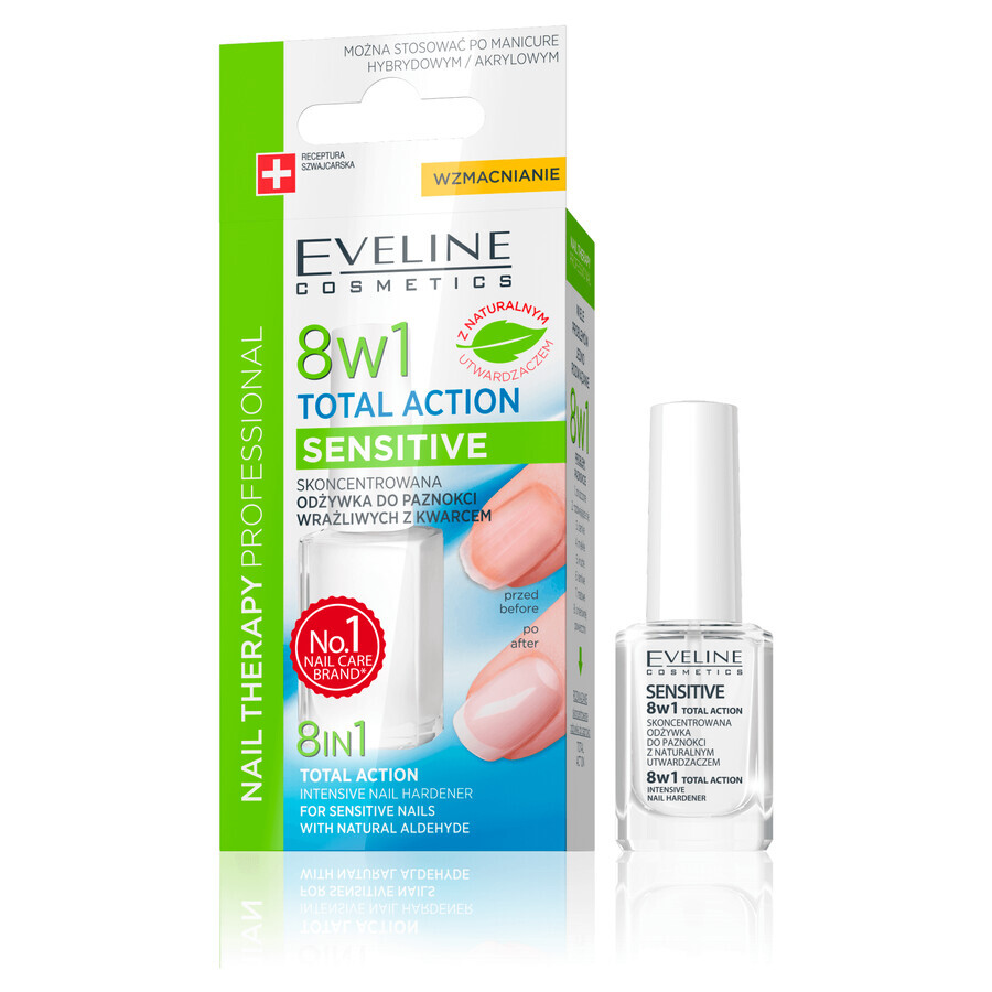 Eveline Cosmetics Nail Therapy Nail Therapy Total Action Sensitive 8in1, conditionneur pour ongles cassants et fragiles, 12 ml