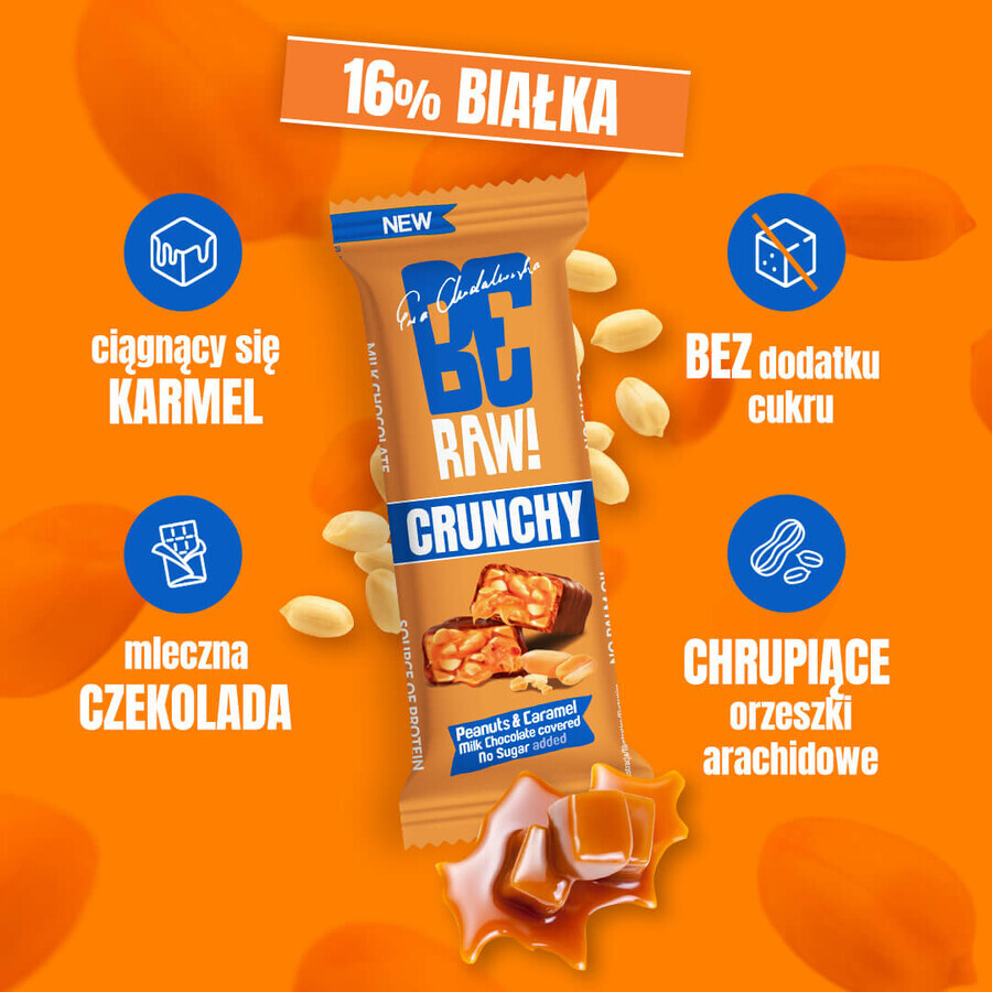 BeRAW ! Chrunchy, barre, cacahuètes et caramel, sans sucre ajouté, 40 g