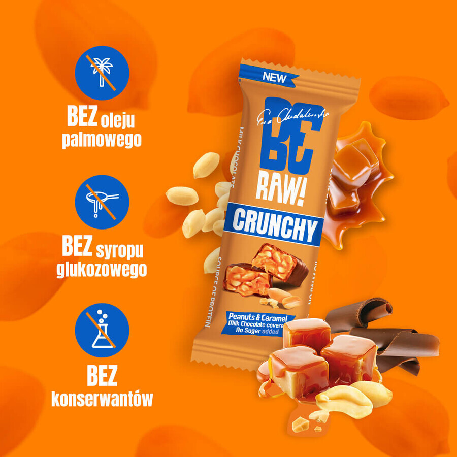 BeRAW ! Chrunchy, barre, cacahuètes et caramel, sans sucre ajouté, 40 g