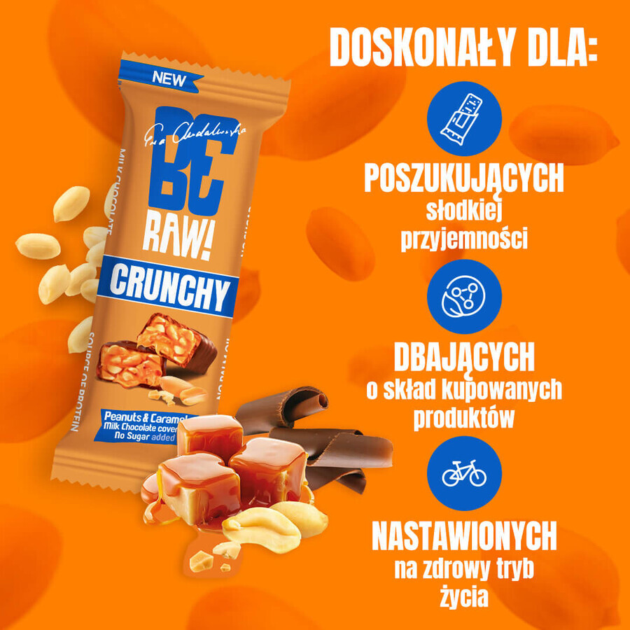 BeRAW ! Chrunchy, barre, cacahuètes et caramel, sans sucre ajouté, 40 g