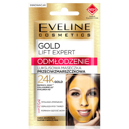 Eveline Cosmetics Gold Lift Expert Rejuvenation, masque anti-rides de luxe à l'or 24k, 7 ml