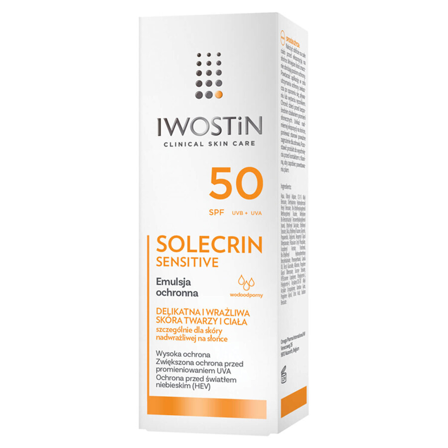 Set Iwostin Solecrin SPF 50+, beschermende emulsie, 100 ml + beschermend schuim, 150 ml + lichaamscrème gel, 200 ml + gratis badhanddoek