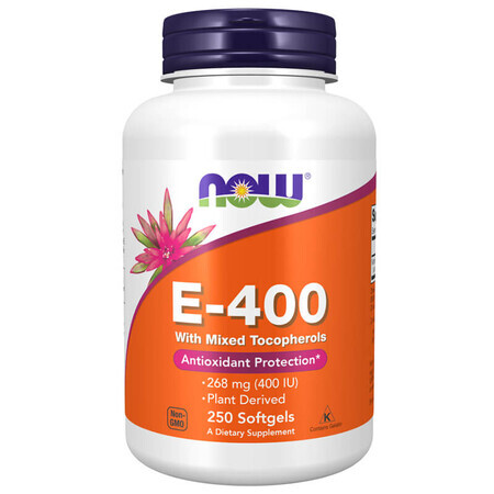 Now Foods E-400, vitamina E cu tocoferoli amestecați, 250 capsule gel