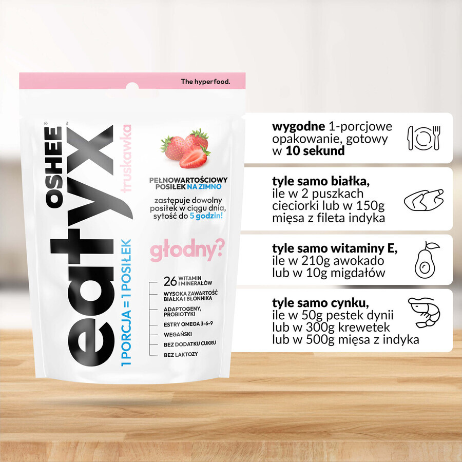 OSHEE Eatyx, polvo para comidas frías, vegano, fresa, 90 g