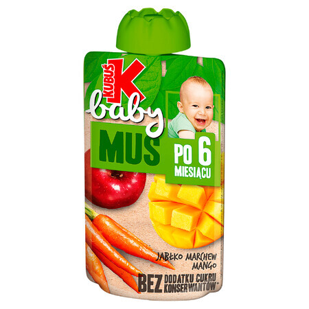 Kubuś Baby Mousse en tubo, manzana, zanahoria, mango, después de 6 meses, 100 g