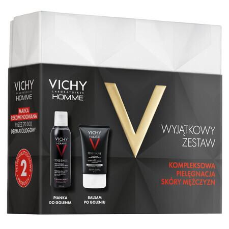 Vichy Homme Sensi set de rasage, mousse de rasage douce et anti-irritante, 200 ml + baume après-rasage apaisant pour peaux sensibles, 50 ml