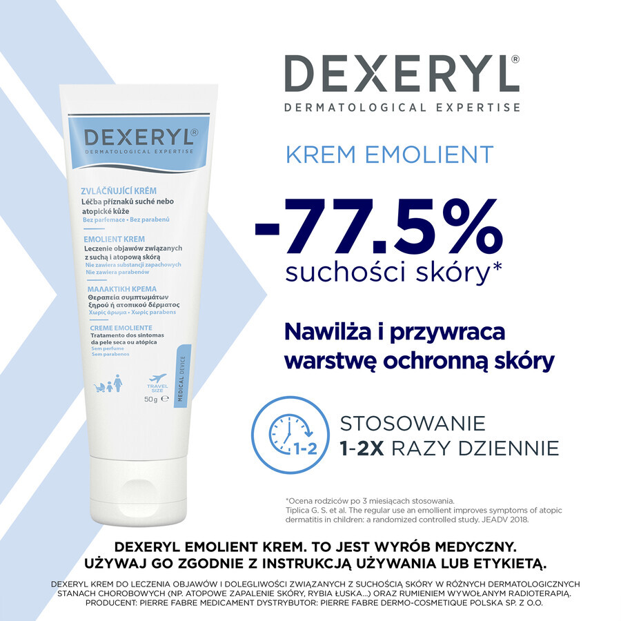 Dexeryl Emollient Creme für trockene Haut, 50 g