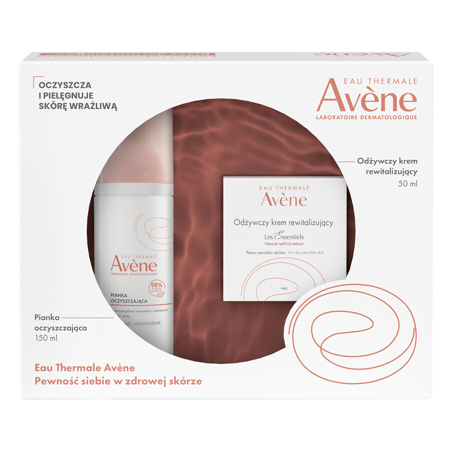 Avene Les Essentiels Universal Care set, spumă de curățare, 150 ml + cremă nutritivă revitalizantă, 50 ml