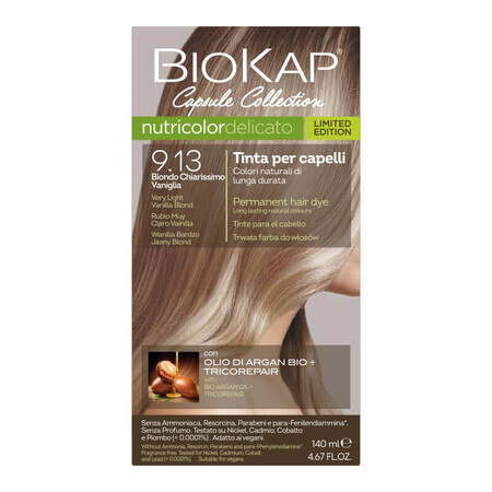 Biokap Nutricolor Nutricolor Delicato, hair color, 9.13 vanilla very light blond, 140 ml