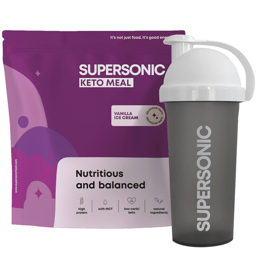 Supersonic Keto Meal, aromă de înghețată de vanilie, 800 g + shaker, 700 ml gratuit