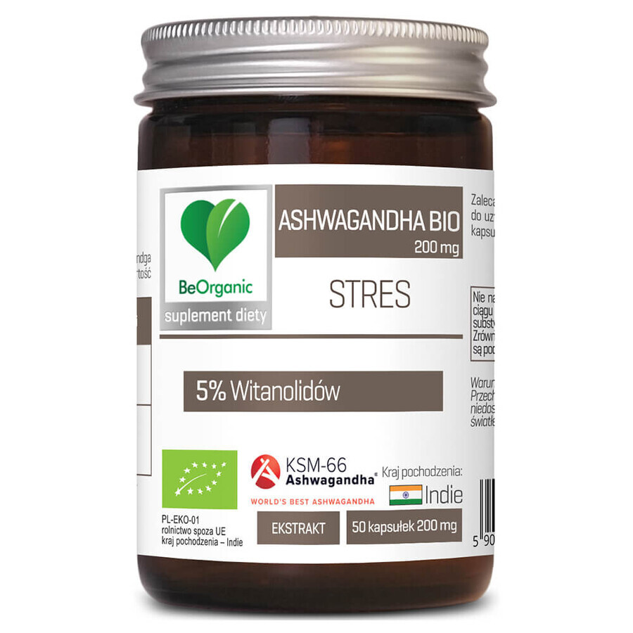 BeOrganic Ashwagandha Bio 200 mg, 5% Vitanolides, 50 gélules