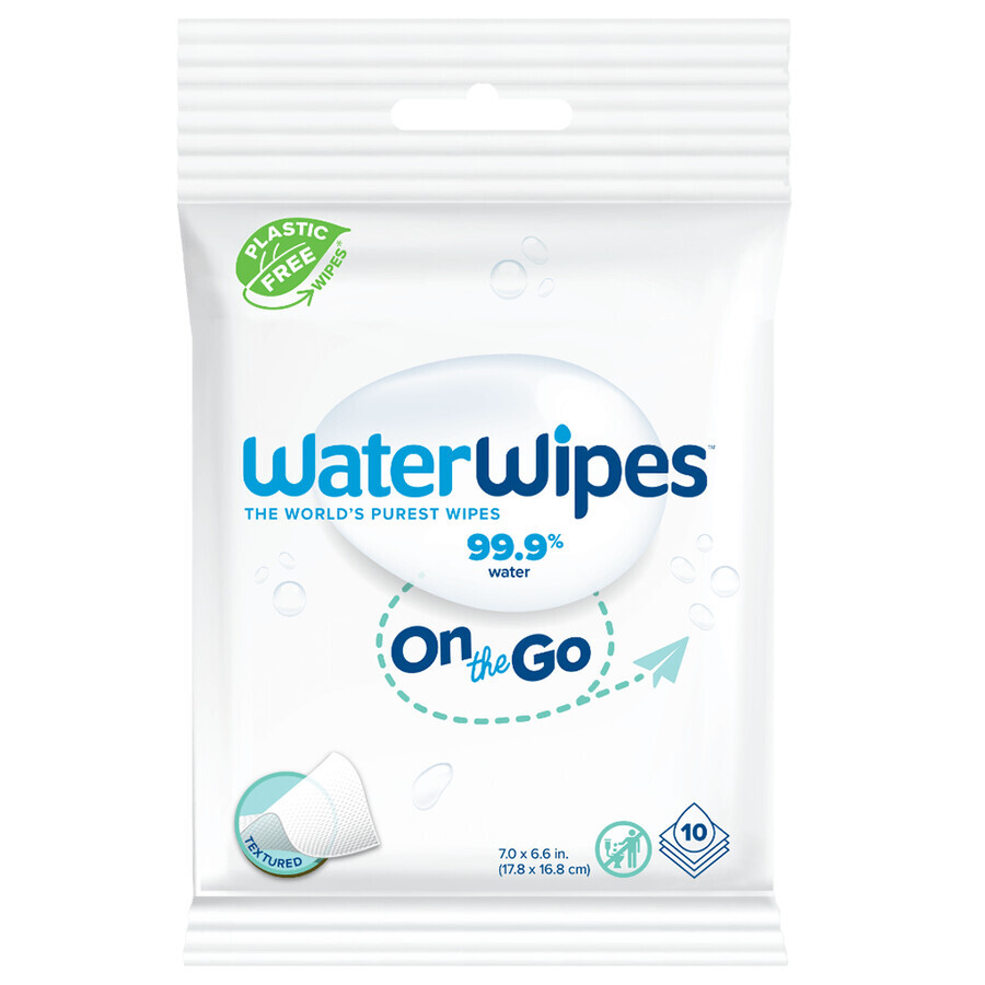 WaterWipes OnTheGo Bio, lingettes humides, rafraîchissantes, 10 pièces