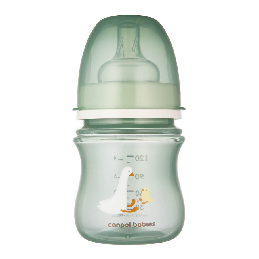 Canpol Babies EasyStart, biberon anti-colique à large ouverture, Goose, dès la naissance, 120 ml