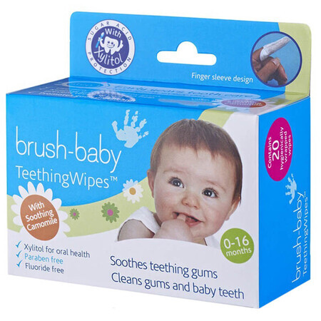 Brush-Baby Zahnreinigungstücher, Zahnfleischreinigungstücher mit Kamille und Xylitol, 0-16 Monate, 20 Stück