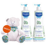 Mustela Bebe Enfant, gel de baño suave, desde el nacimiento, 2 x 750 ml + envoltorio de peluche de regalo