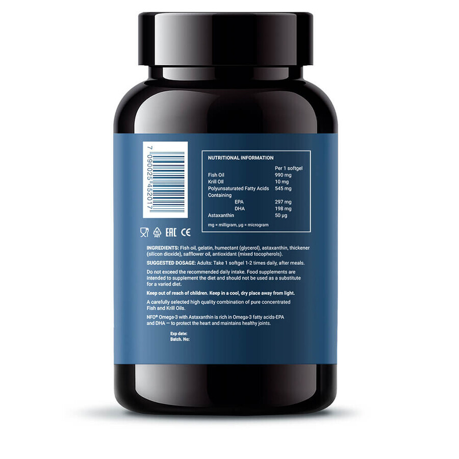 NFO Krillöl Astaxanthin, Krillöl mit Astaxanthin, 60 Softgels