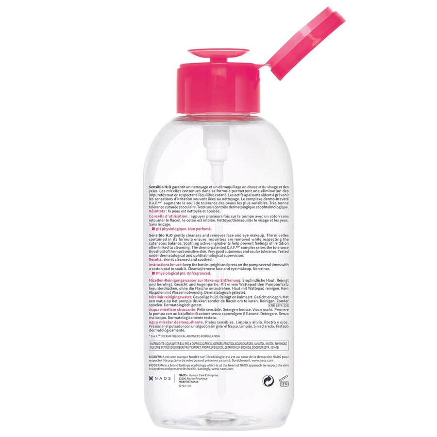 Bioderma Sensibio H2O, eau micellaire, peaux sensibles, 850 ml