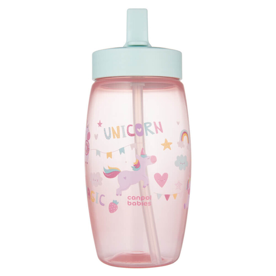 Canpol Babies, biberón con boca plegable, unicornios, rosa, 56/618, a partir de 4 años, 400 ml