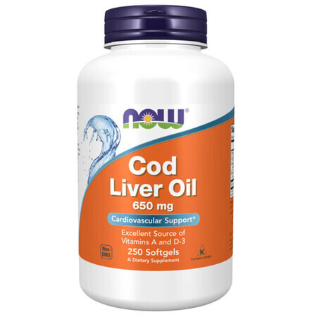 Now Foods Cod Liver Oil, huile de foie de morue, 250 capsules molles