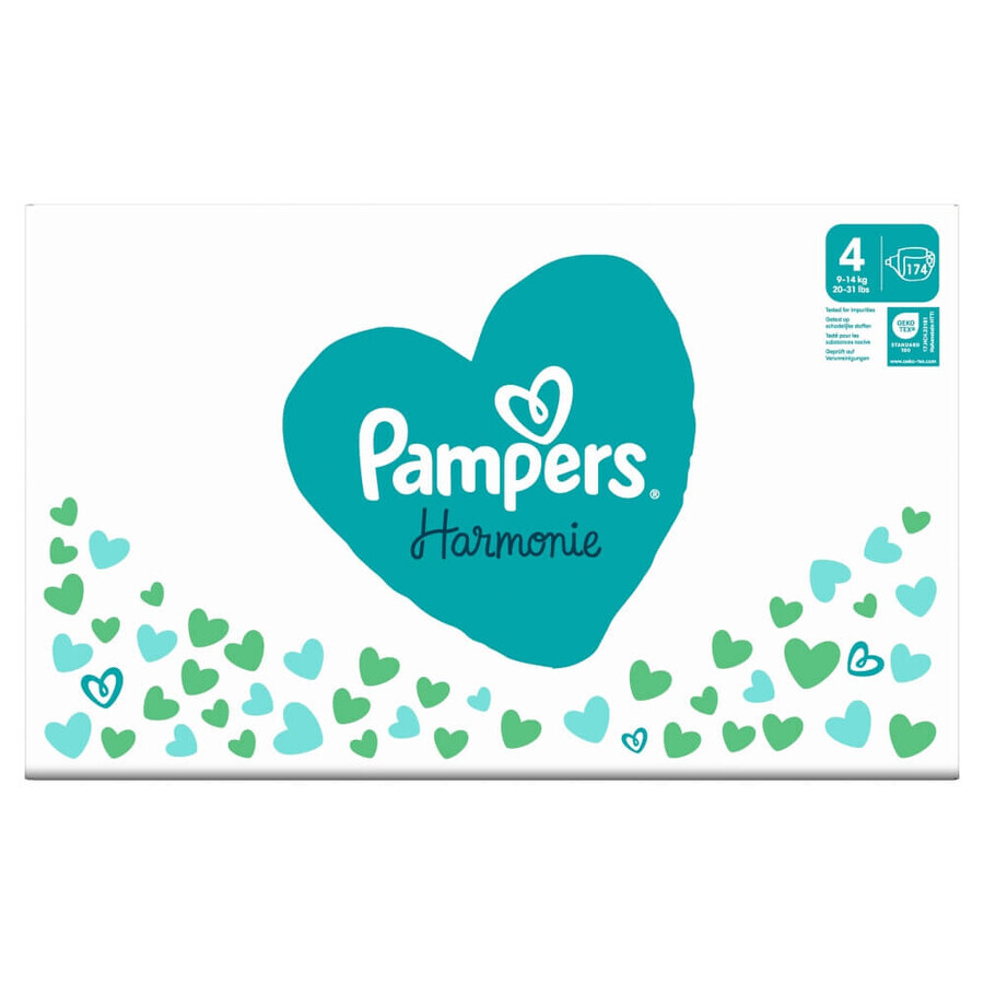 Pampers Harmonie, couches, taille 4, 9-14 kg, 174 pièces