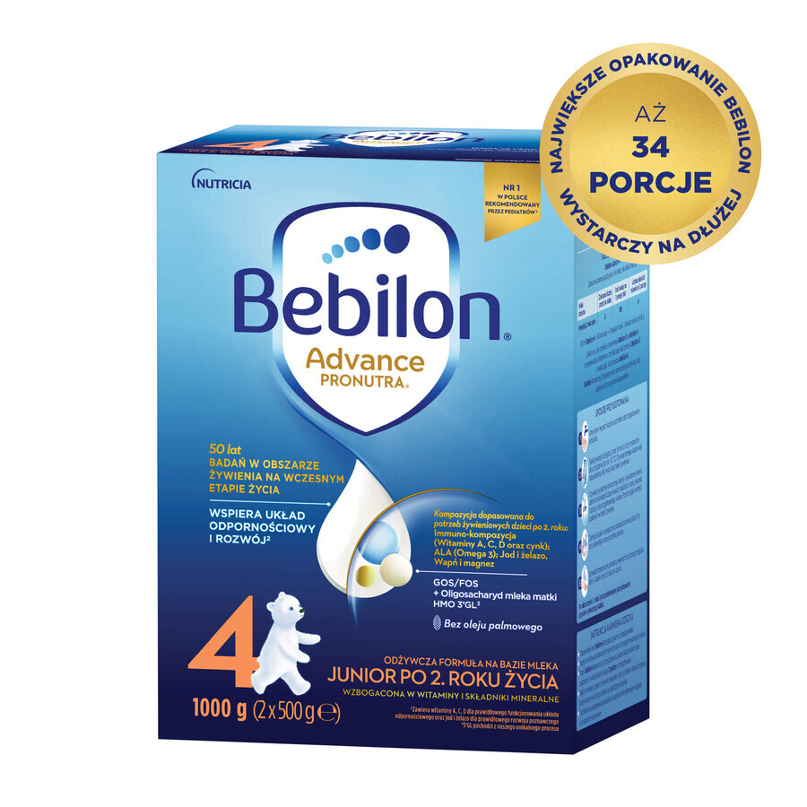 Set Bebilon Advance Pronutra 4 Junior, lait maternisé, après 2 ans, 2 x 1000 g + lingettes humides Mustela, 60 gratuites