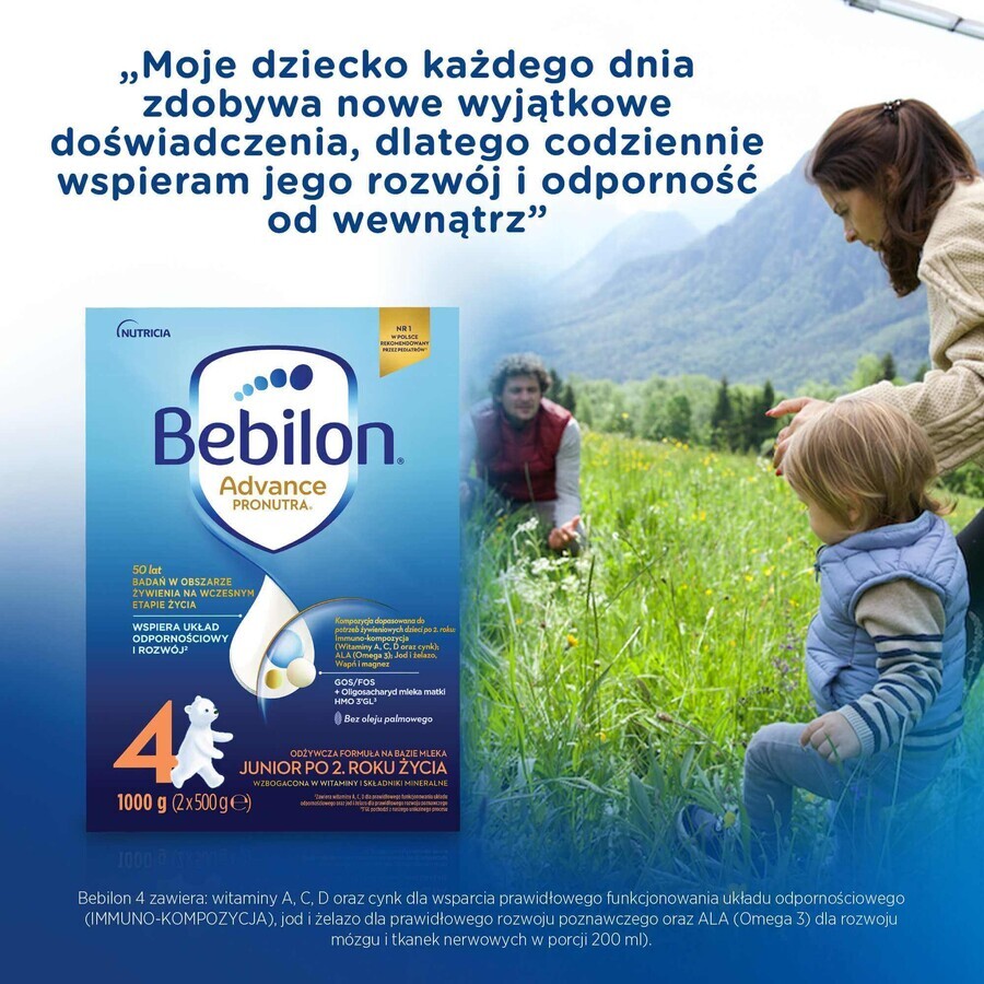 Set Bebilon Advance Pronutra 4 Junior, lait maternisé, après 2 ans, 2 x 1000 g + lingettes humides Mustela, 60 gratuites