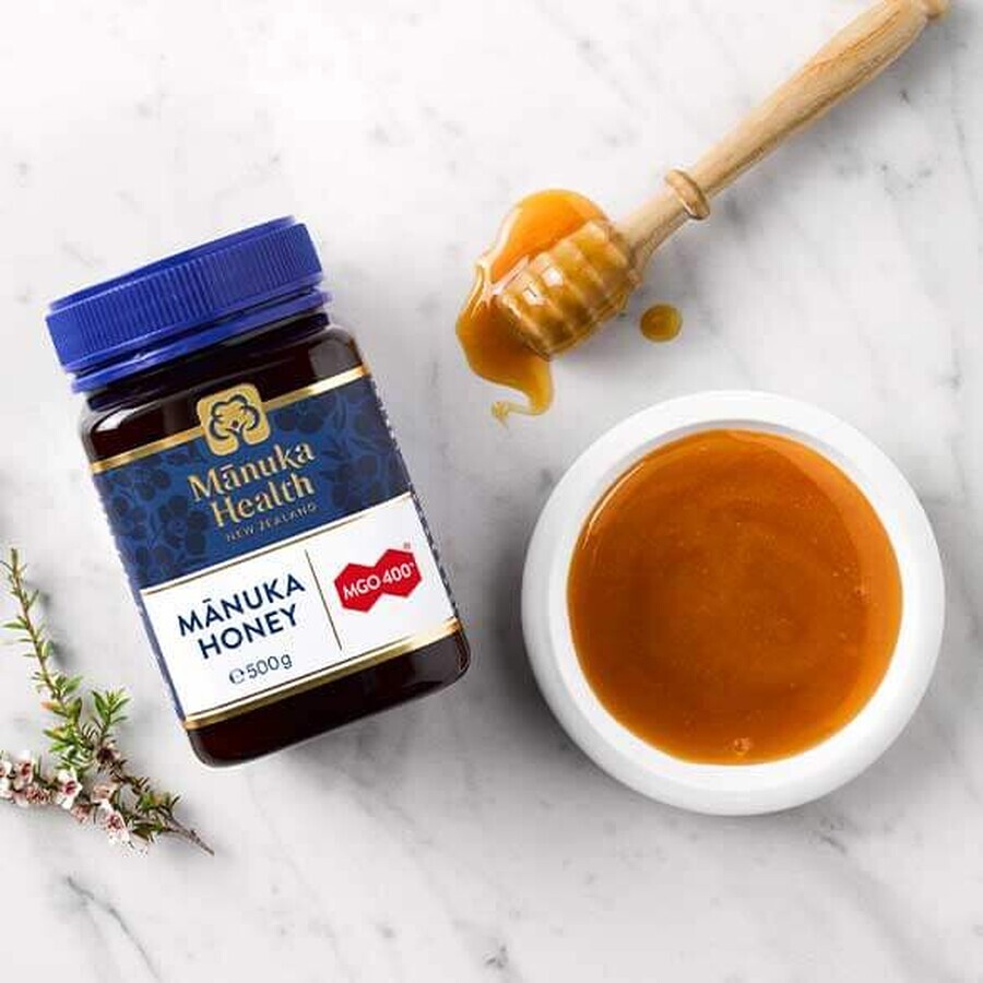 Set cadou Manuka Health, miere Manuka MGO 400+, 500 g + lingură de lemn gratuit