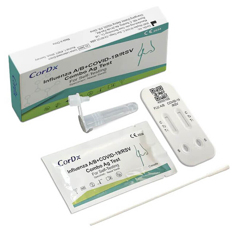 CorDx Influenza A/B + COVID-19/RSV Combo Ag, test antigénique pour 4 virus, 1 pc